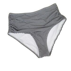 Cupshe Feeling Dizzy Falbala Striped Black High Waist White Bikini Bottoms Mediu